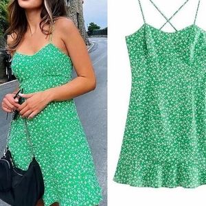 ZARA Green Floral Mini Dress
